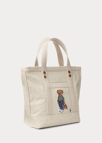 Bolsos tote pequeños Ralph Lauren New Orleans Polo Bear de lona color crudo para mujer