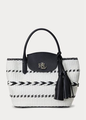 Bolsos tote Perri grandes de piel tejida con motivos geométricos de Ralph Lauren para mujer, en blanco y negro