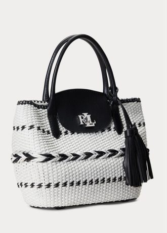 Bolsos tote Perri grandes de piel tejida con motivos geométricos de Ralph Lauren para mujer, en blanco y negro