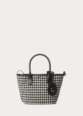 Bolsos tote Ralph Lauren Bellport mini con diseño de pata de gallo en blanco y negro para mujer