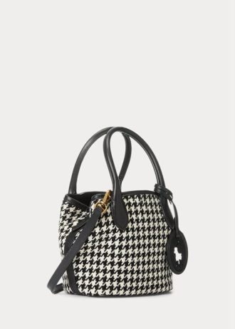 Bolsos tote Ralph Lauren Bellport mini con diseño de pata de gallo en blanco y negro para mujer
