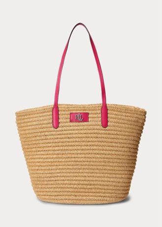 Bolsos tote Ralph Lauren para mujer, grandes, de paja y brie, en rosa natural/deportivo