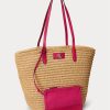 Bolsos tote Ralph Lauren para mujer, grandes, de paja y brie, en rosa natural/deportivo Bolsos tote Ralph Lauren para mujer, grandes, de paja y brie, en rosa natural/deportivo