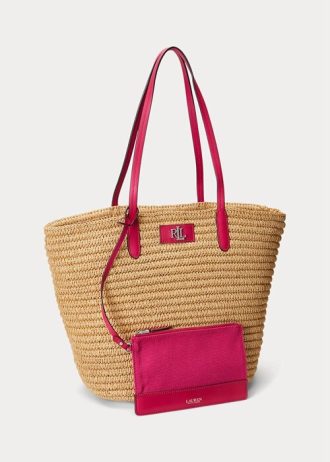 Bolsos tote Ralph Lauren para mujer, grandes, de paja y brie, en rosa natural/deportivo