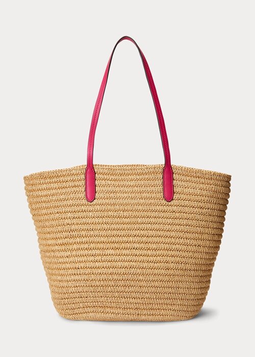 Bolsos tote Ralph Lauren para mujer, grandes, de paja y brie, en rosa natural/deportivo Bolsos tote Ralph Lauren para mujer, grandes, de paja y brie, en rosa natural/deportivo