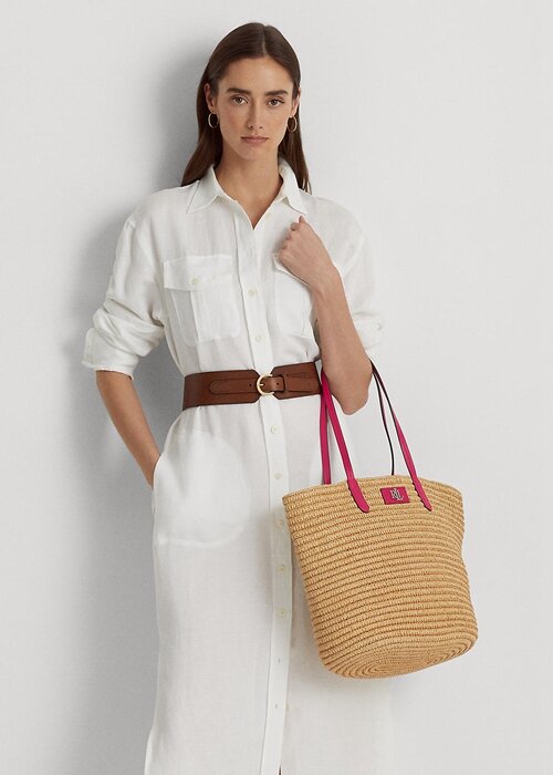 Bolsos tote Ralph Lauren para mujer, grandes, de paja y brie, en rosa natural/deportivo Bolsos tote Ralph Lauren para mujer, grandes, de paja y brie, en rosa natural/deportivo