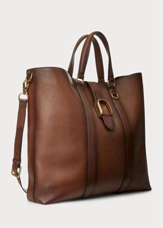 Bolsos tote Ralph Lauren Welington de piel de becerro bruñida marrón para hombre