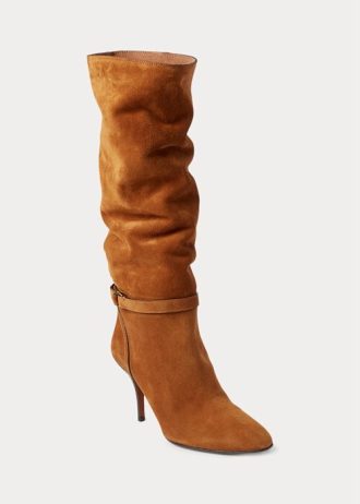 Botas altas de ante de becerro Ralph Lauren Zoe para mujer, color marrón