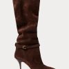 Botas altas de piel de becerro ante Ralph Lauren Zoe para mujer en color chocolate