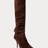 Botas altas de piel de becerro ante Ralph Lauren Zoe para mujer en color chocolate