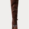 Botas altas de piel de becerro ante Ralph Lauren Zoe para mujer en color chocolate