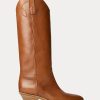 Botas altas de piel de becerro bruñida Jaelynne de Ralph Lauren para mujer en color marrón