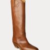 Botas altas de piel de becerro bruñida Jaelynne de Ralph Lauren para mujer en color marrón