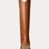 Botas altas de piel de becerro bruñida Jaelynne de Ralph Lauren para mujer en color marrón