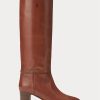 Botas altas de piel de becerro marrones Ralph Lauren para mujer Botas altas de piel de becerro marrones Ralph Lauren para mujer
