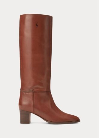 Botas altas de piel de becerro marrones Ralph Lauren para mujer
