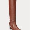 Botas altas de piel de becerro marrones Ralph Lauren para mujer Botas altas de piel de becerro marrones Ralph Lauren para mujer