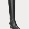 Botas altas de piel de becerro negras Ralph Lauren para mujer
