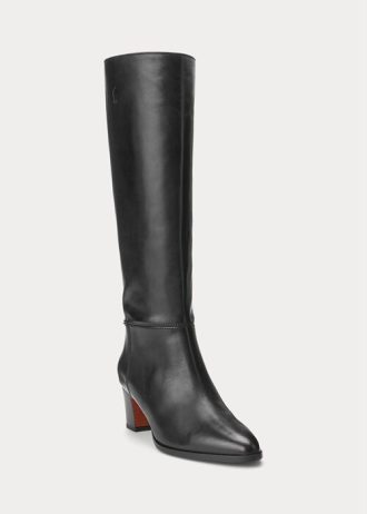 Botas altas de piel de becerro negras Ralph Lauren para mujer