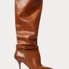 Botas altas de piel de becerro Ralph Lauren Zoe para mujer, color marrón Botas altas de piel de becerro Ralph Lauren Zoe para mujer, color marrón