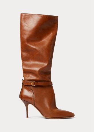 Botas altas de piel de becerro Ralph Lauren Zoe para mujer, color marrón