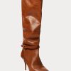 Botas altas de piel de becerro Ralph Lauren Zoe para mujer, color marrón Botas altas de piel de becerro Ralph Lauren Zoe para mujer, color marrón