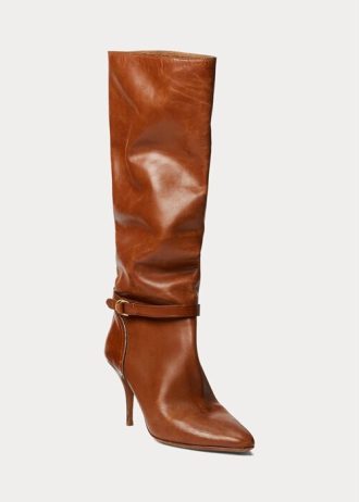 Botas altas de piel de becerro Ralph Lauren Zoe para mujer, color marrón