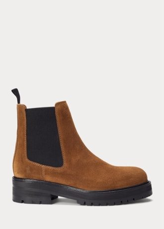 Botas Chelsea de ante con tacos de Ralph Lauren para mujer en color marrón