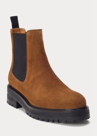 Botas Chelsea de ante con tacos de Ralph Lauren para mujer en color marrón