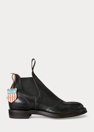 Botas Chelsea de piel bruñida a mano de Ralph Lauren para hombre, color negro