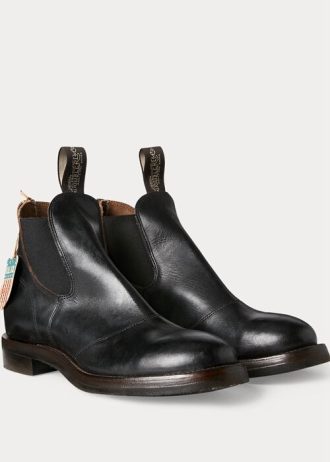 Botas Chelsea de piel bruñida a mano de Ralph Lauren para hombre, color negro