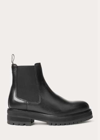Botas Chelsea negras con tacos de piel de becerro Ralph Lauren para mujer