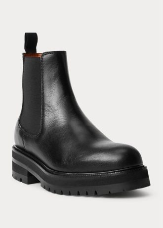 Botas Chelsea negras con tacos de piel de becerro Ralph Lauren para mujer