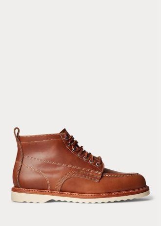 Botas con cordones de cuero Ralph Lauren para hombre, color marrón