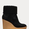 Botas de ante con ribete de piel de oveja Steph de Ralph Lauren para mujer, color negro