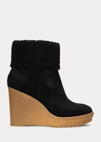 Botas de ante con ribete de piel de oveja Steph de Ralph Lauren para mujer, color negro