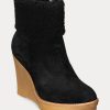 Botas de ante con ribete de piel de oveja Steph de Ralph Lauren para mujer, color negro