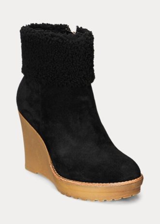 Botas de ante con ribete de piel de oveja Steph de Ralph Lauren para mujer, color negro