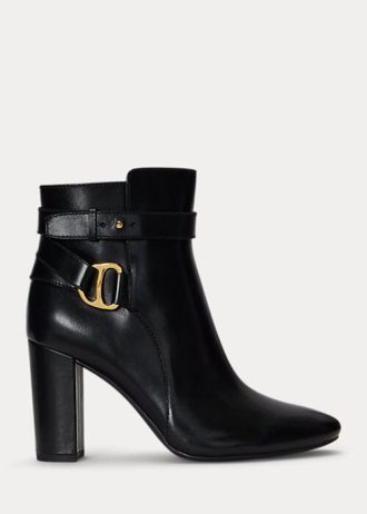 Botas de cuero bruñido Madelyn de Ralph Lauren para mujer, color negro