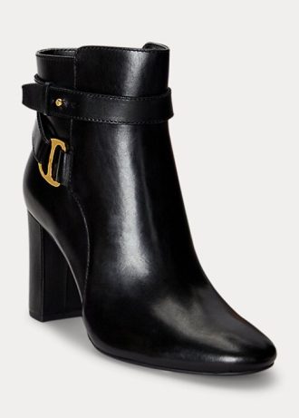 Botas de cuero bruñido Madelyn de Ralph Lauren para mujer, color negro