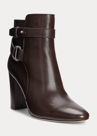 Botas de cuero bruñido Madelyn de Ralph Lauren para mujer en color chocolate
