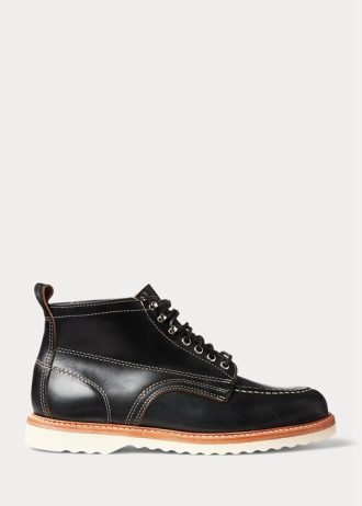 Botas de cuero con cordones Ralph Lauren para hombre, color negro