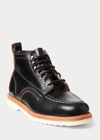 Botas de cuero con cordones Ralph Lauren para hombre, color negro