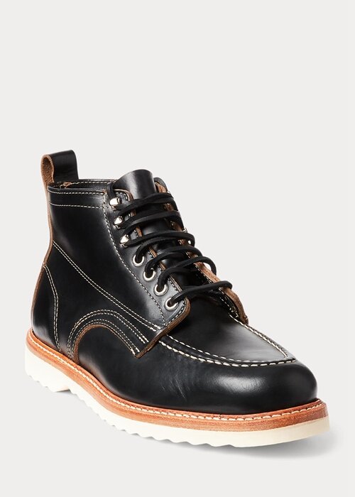 Botas de cuero con cordones Ralph Lauren para hombre, color negro Botas de cuero con cordones Ralph Lauren para hombre, color negro