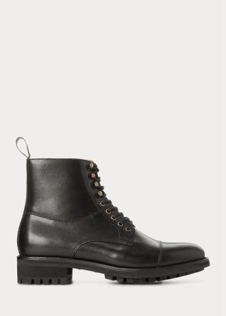Botas de cuero con puntera Ralph Lauren Bryson para hombre, color negro