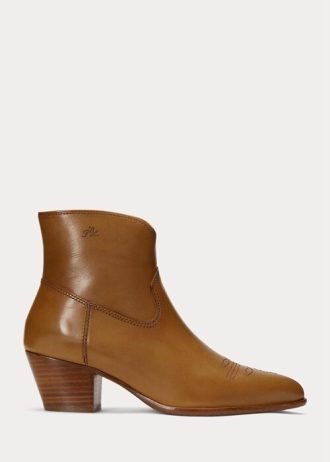 Botas de cuero marrón Ralph Lauren Lucille para mujer