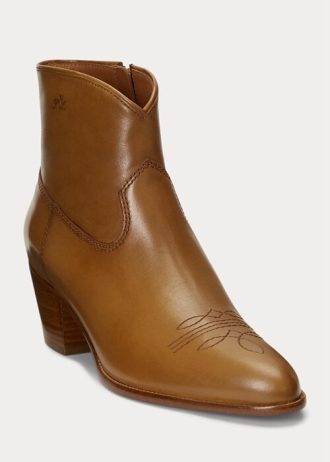 Botas de cuero marrón Ralph Lauren Lucille para mujer