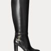 Botas de montar de cuero bruñido Makenna de Ralph Lauren para mujer, color negro