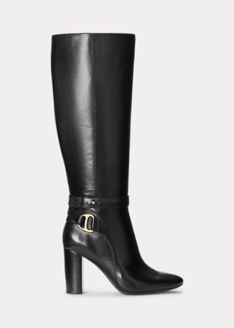 Botas de montar de cuero bruñido Makenna de Ralph Lauren para mujer, color negro