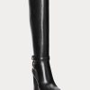 Botas de montar de cuero bruñido Makenna de Ralph Lauren para mujer, color negro